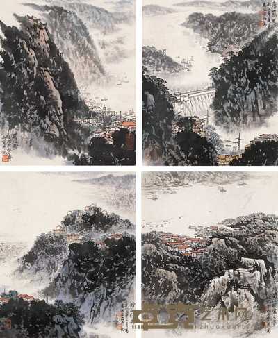 宋文治 山水（四帧） 镜心 30.7×25cm×4